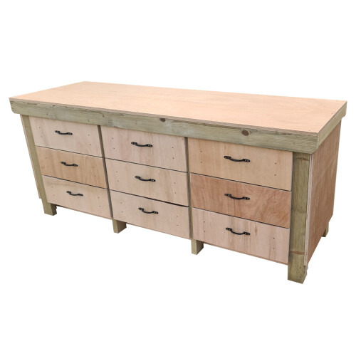 (7ft, Without Back Panel) Wooden Workbench Tool Cabinet - Eucalyptus Top Industrial Storage Work Table 2