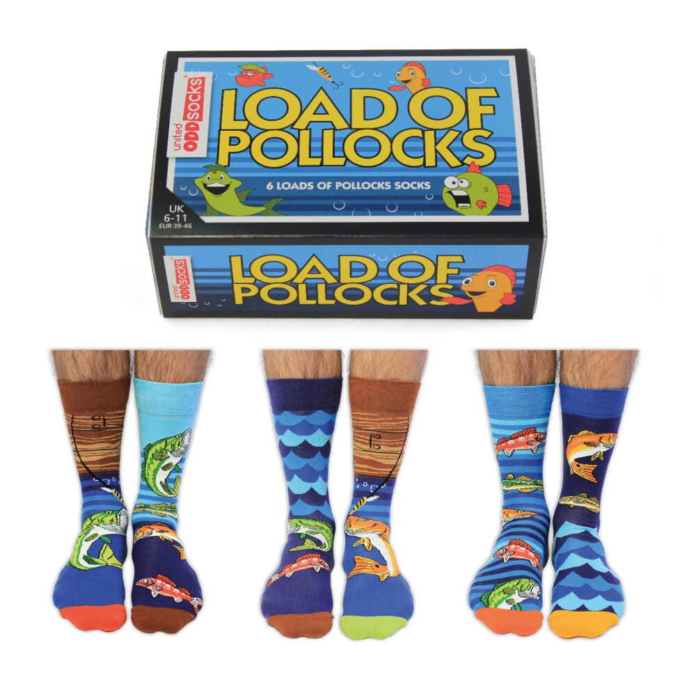 United Oddsocks Load of Pollock Box of 6 Multicoloured Mens Size 6-11