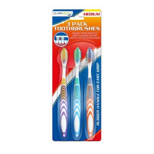 3pk Medium Toothbrushes - Claradent