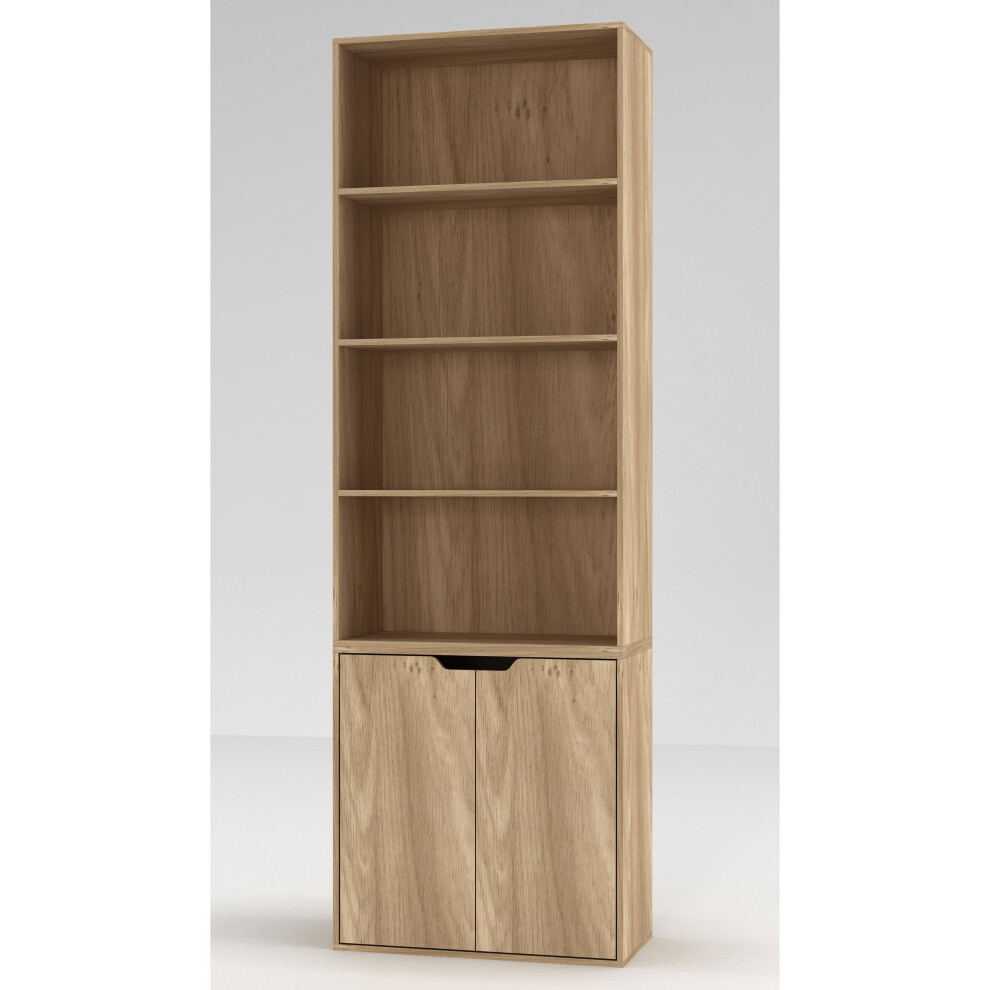 (Oak) 6 Tier With 2 Door | Bookcase Set