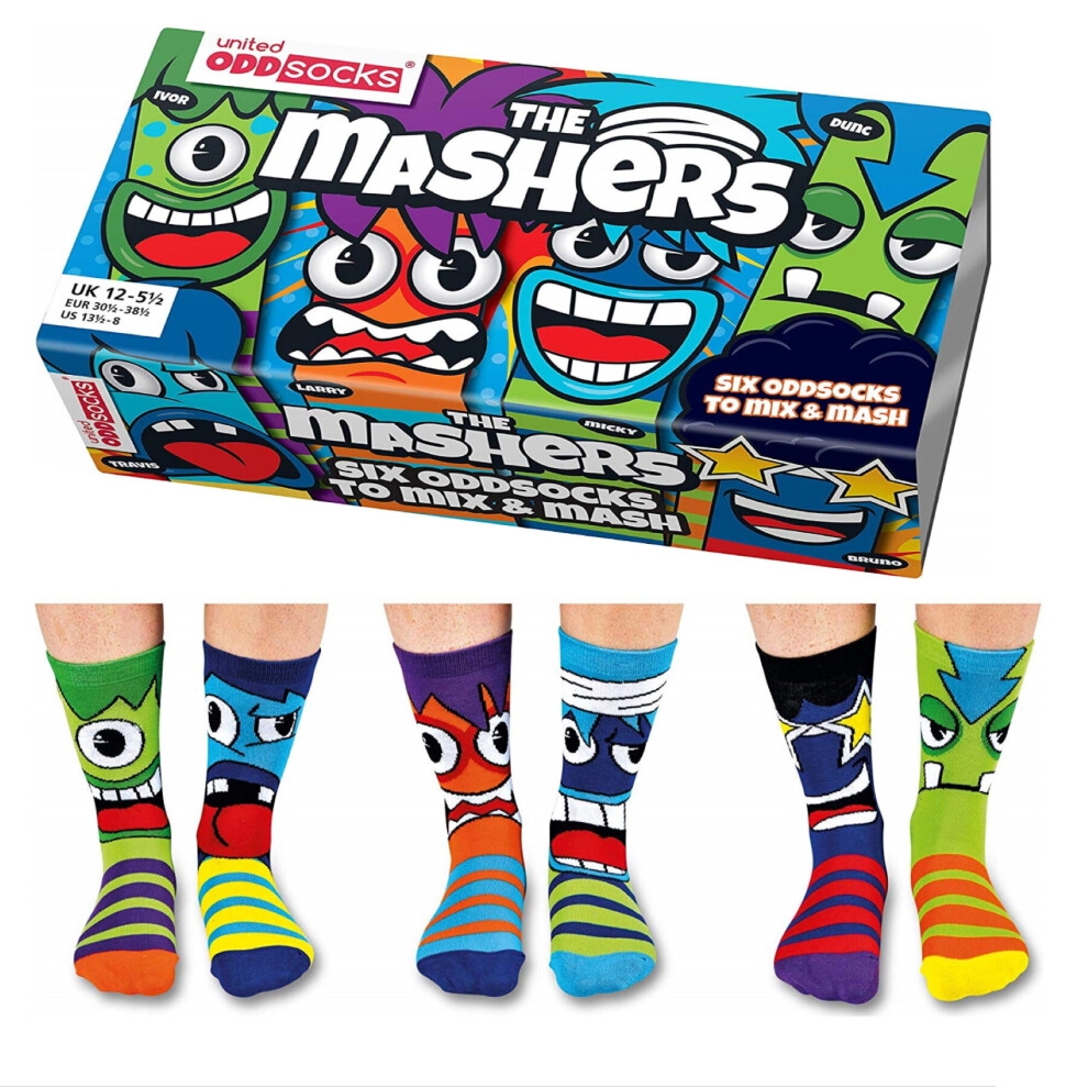 United Oddsocks The Mashers Bright Funky Multicoloured Socks Uk 12-6