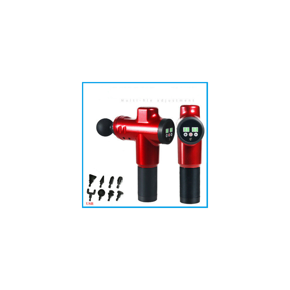 Red (Red) 20 Speed Lcd 8 Adaptor Mini Massage Gun Usb Rechargeable Electric Massager
