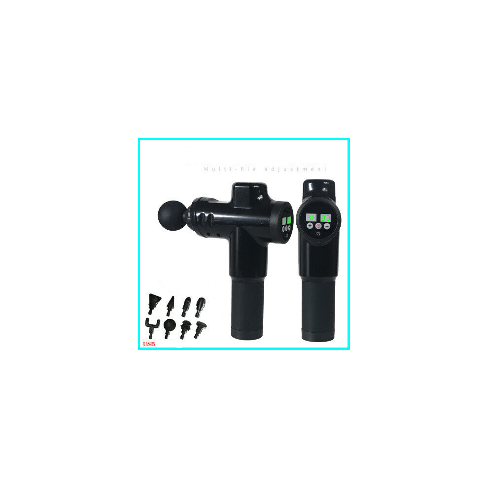 Black (Black) 20 Speed Lcd 8 Adaptor Mini Massage Gun Usb Rechargeable Electric Massager