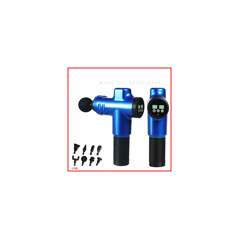 Blue (Blue) 20 Speed Lcd 8 Adaptor Mini Massage Gun Usb Rechargeable Electric Massager