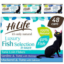 HILIFE It's Only Natural Cat Food Luxury Fish Selection, 48 x 70 g Cans