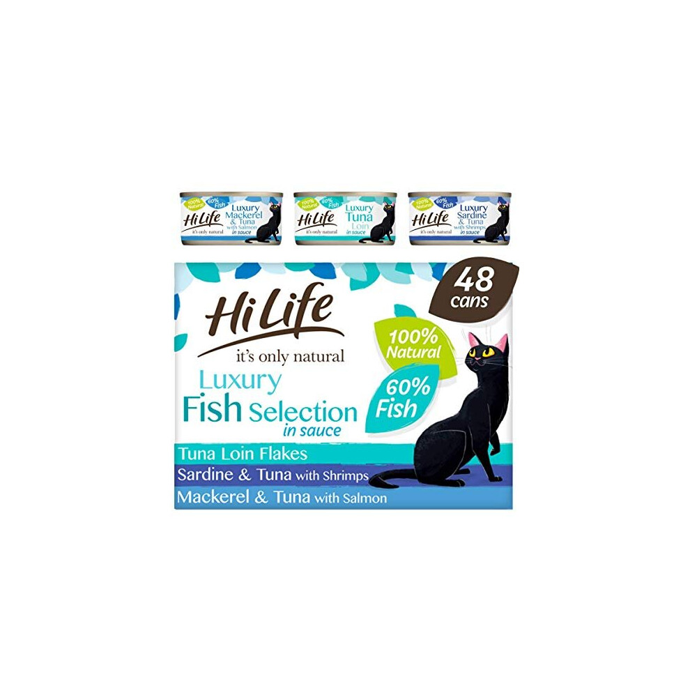 HILIFE It's Only Natural Cat Food Luxury Fish Selection, 48 x 70 g Cans