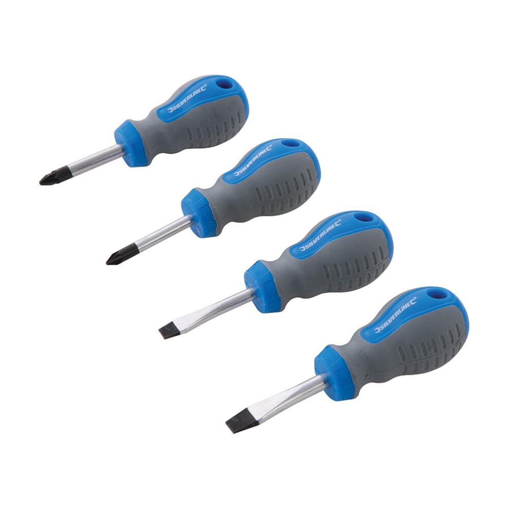 Silverline Stubby Soft Grip Handles Screwdriver Hand DIY Tool Pack Of 4 ( UK )