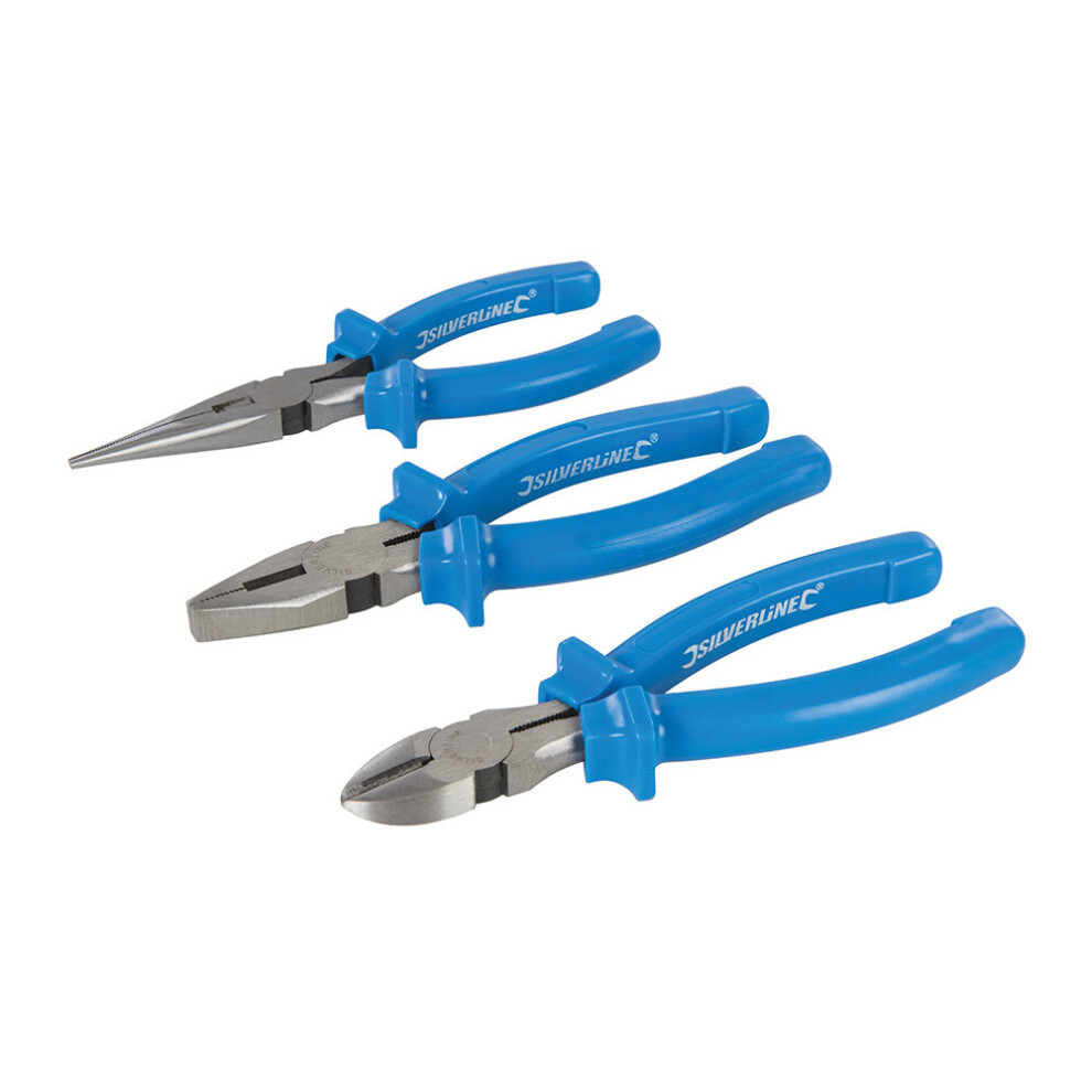 Silverline Moulded Handles Tempered Jaws Pliers Hand DIY Tool Set Pack Of 3 ( UK )