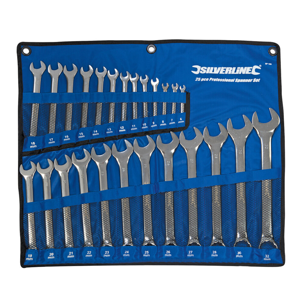 Silverline Mechanical Engineering Tool Combination Spanner Set 25pce 6 - 32mm ( UK )