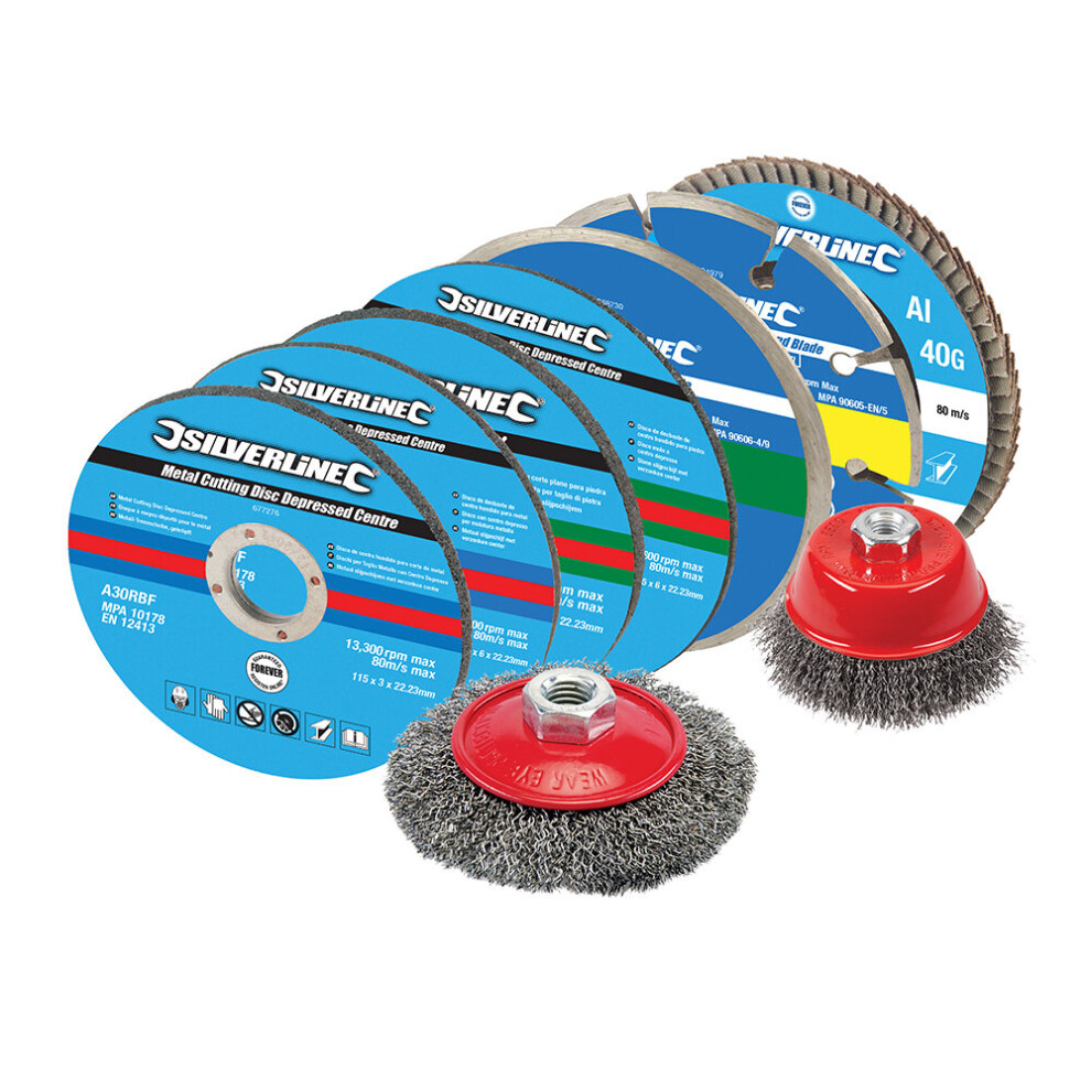 Silverline Metal Angle Grinder Discs Kit Builders DIY Tool Pack Of 12 115mm ( UK )