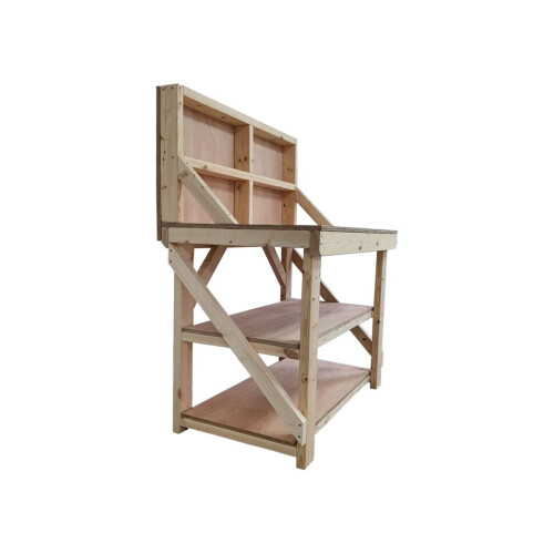 (4ft, Standard Legs) Wooden Workbench Double Shelf and Back Panel 18mm Eucalyptus Hardwood Table 1