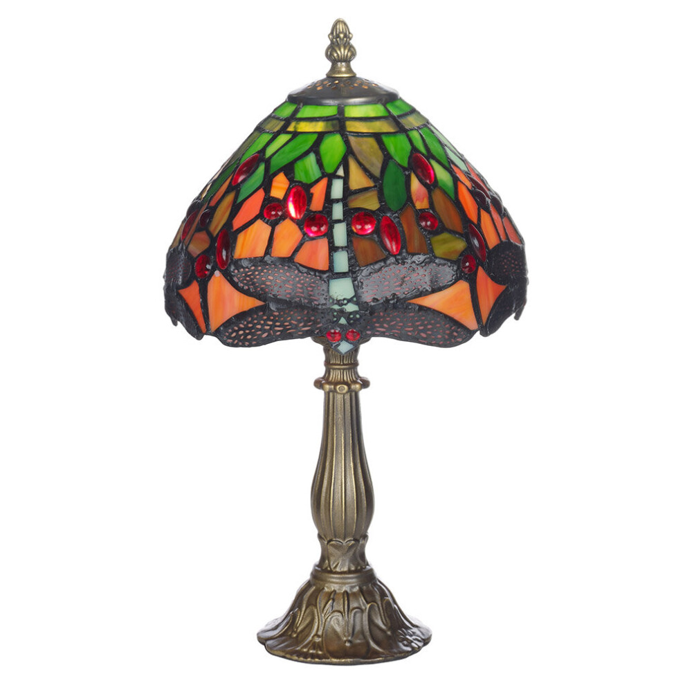 8" Mitcham Tiffany Glass Dragon Fly Table Lamp