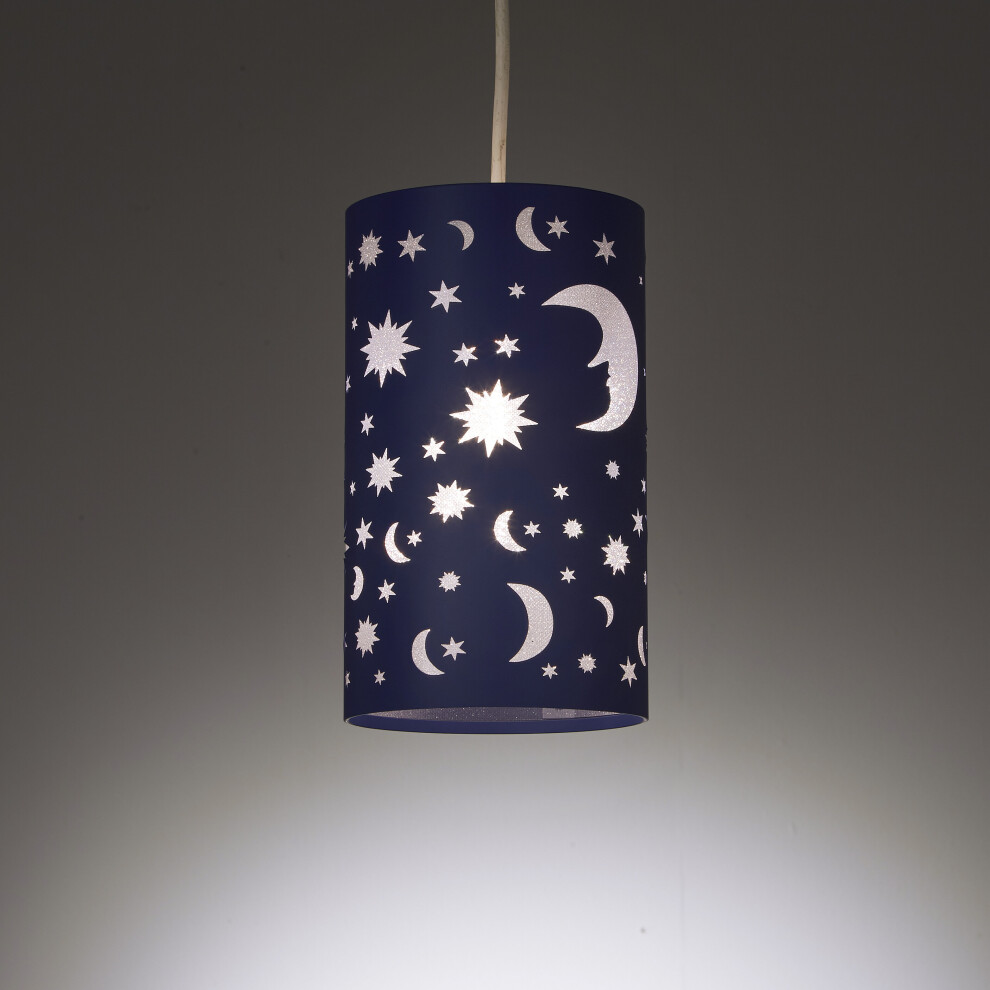 Moonlight Navy Pendant Light Shade with Moon and Stars