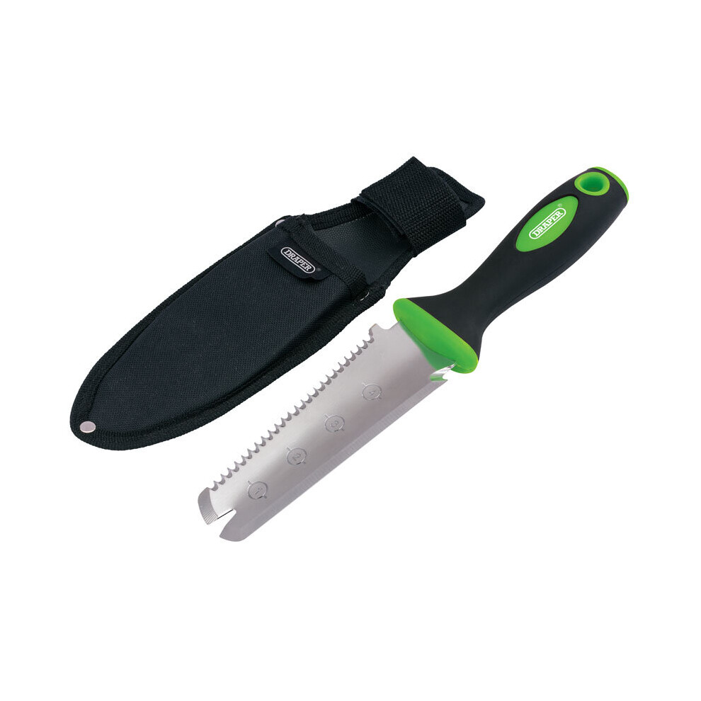 Draper Gmpt Multi-Purpose Garden Tool: Transplant Trowel, Weed Lifter, Root Saw, Twine Cutter, Potting Edge, Soft-Grip Handle, Imperial Measurements