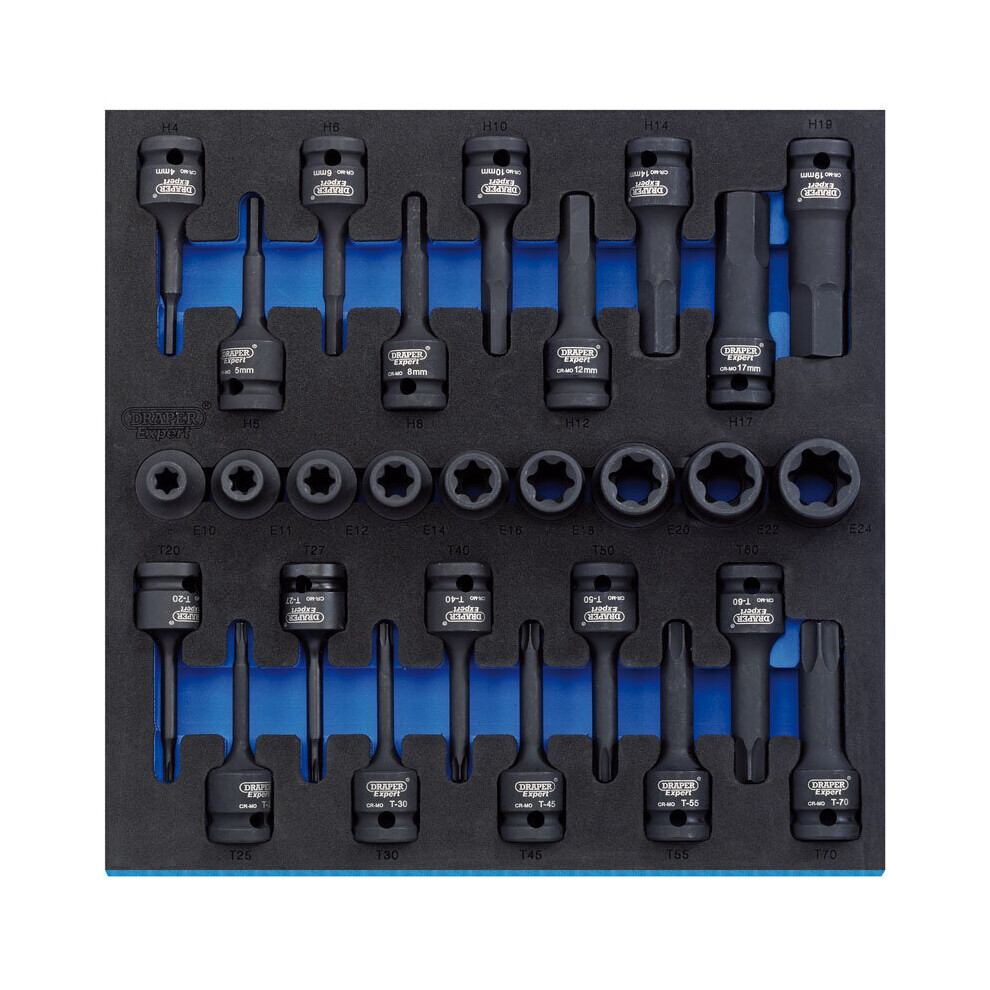 1/2" Sq. Dr. Impact Draper TX-STAR® and He x Socket Set in 1/2 Drawer EVA Insert Tray (28 Piece)