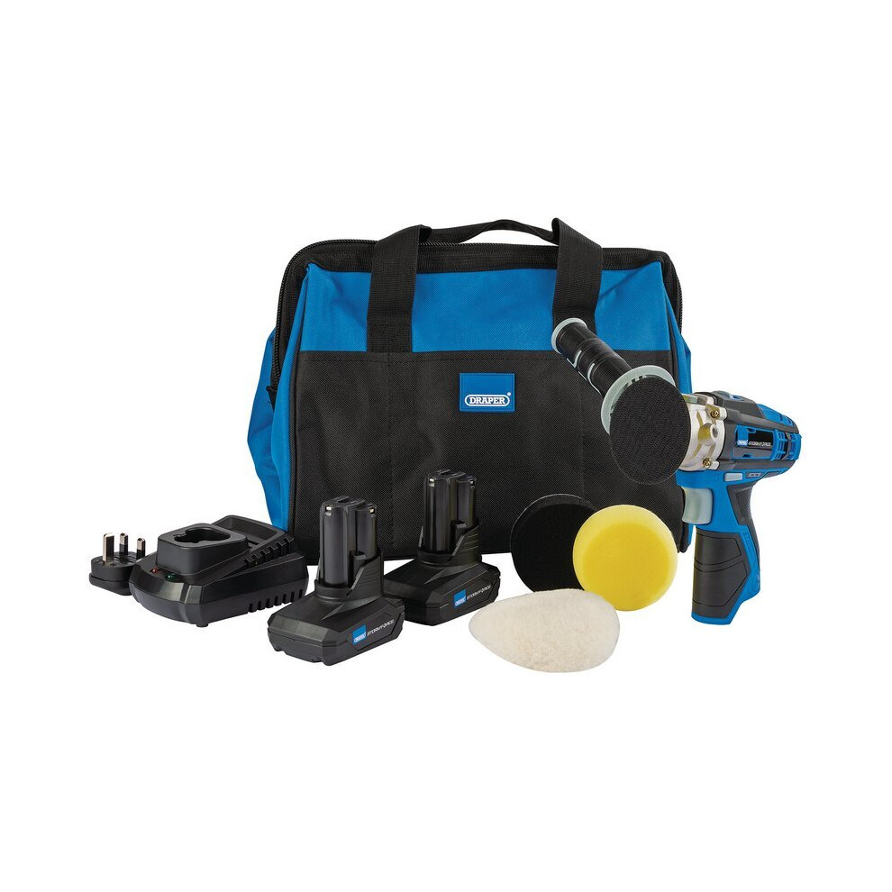 Draper Storm Force® 10.8V Power Interchange Mini Polisher Kit (+2 x 4Ah Batteries, Charger and Bag)