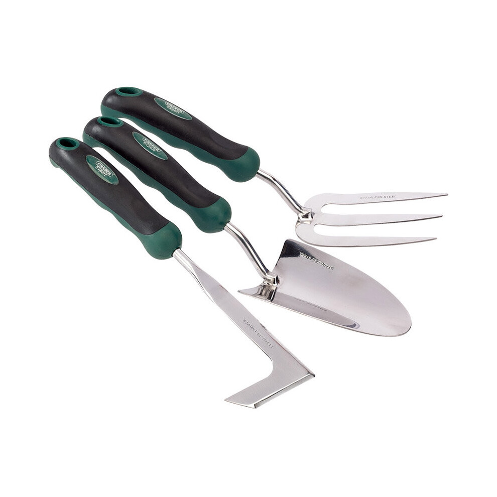 Stainless Steel Heavy Duty Soft Grip Fork, Trowel and Weeder Set (3 Piece)