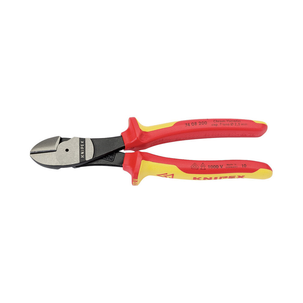 Knipex 74 08 200UKSBE VDE Fully Insulated High Leverage Diagonal Side Cutters (200mm)