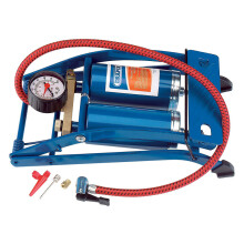 Draper Tools Double Barrel Cylinder Foot Pump Air Inflator Car Van Blue 25996