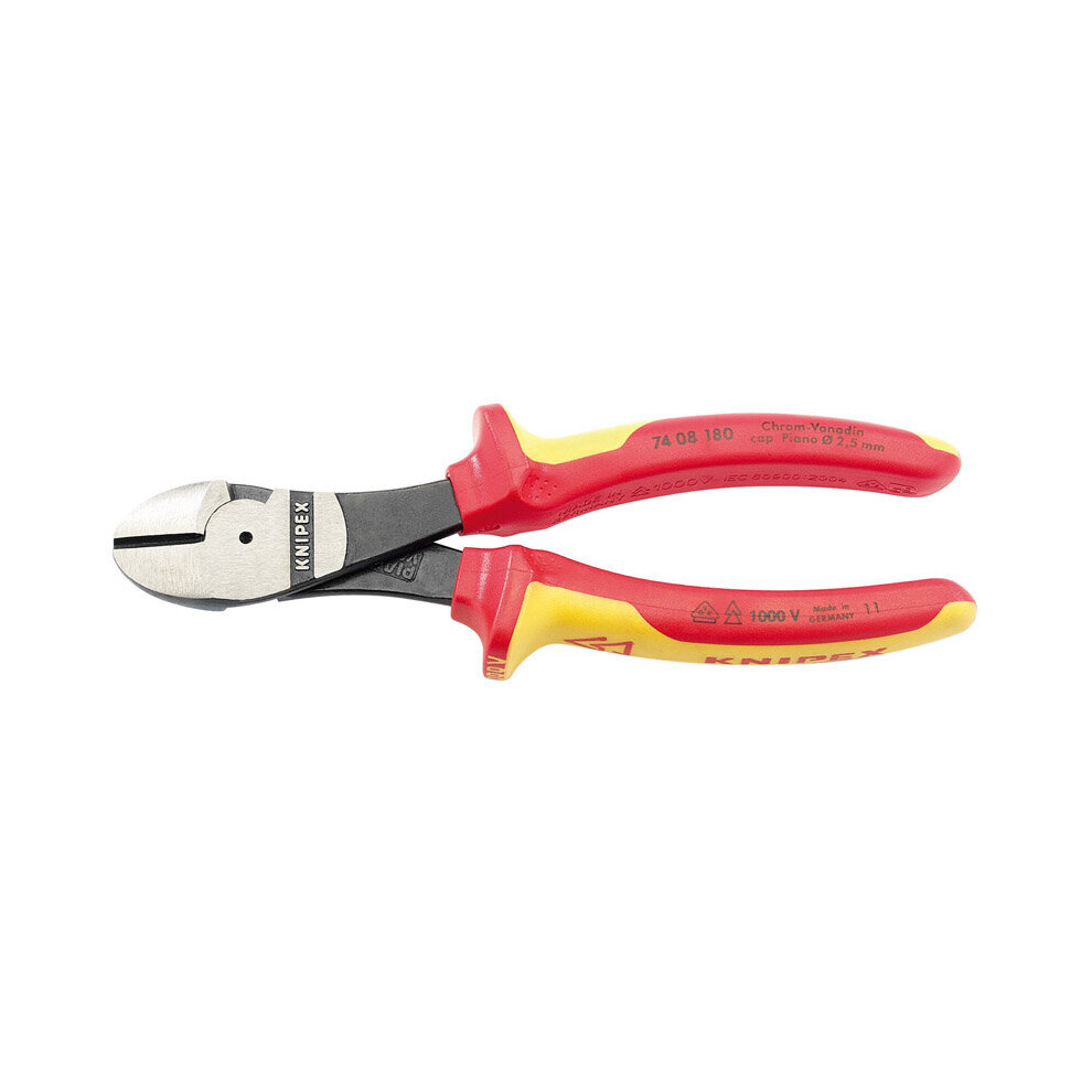 Knipex 74 08 180UKSBE VDE Fully Insulated High Leverage Diagonal Side Cutters (180mm)