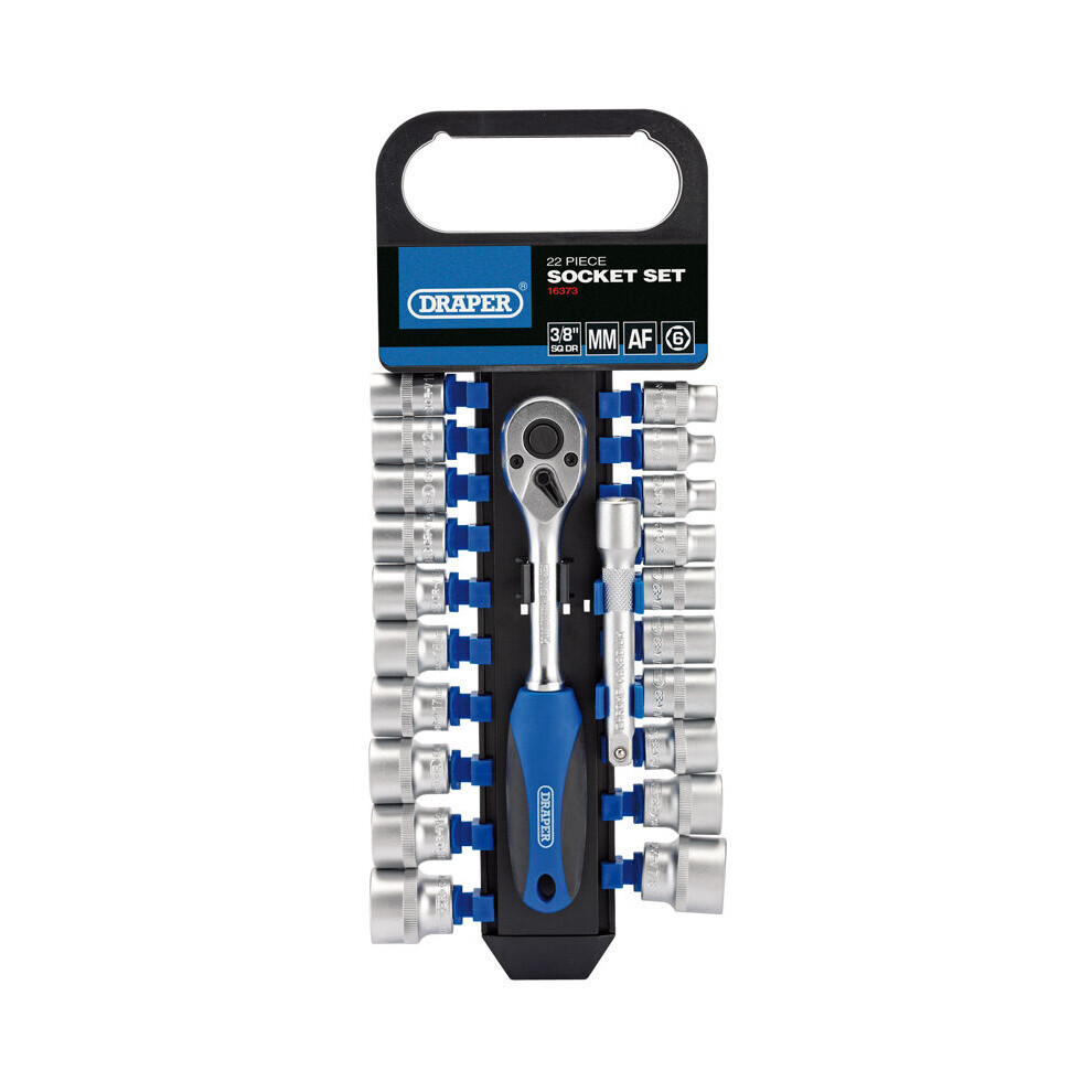 3/8" Sq. Dr. Combined MM/AF Socket and Ratchet Set (22 Piece)