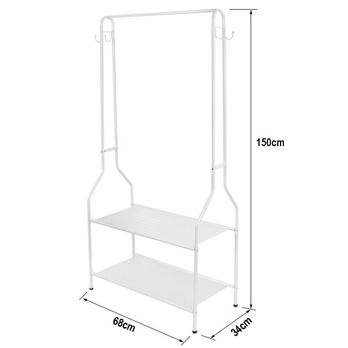 Direct Online Houseware 5ft White Clothes Rail With Two Shelves Hanging Storage Hooks 2