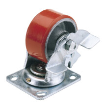 125mm Dia. Swivel Plate Fi x ing Heavy Duty Polyurethane Wheel with Brake - S.W.L. 300Kg