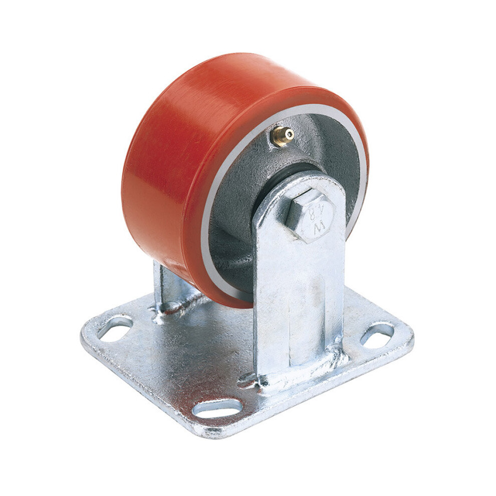 100mm Dia. Fixed Plate Fi x ing Heavy Duty Polyurethane Wheel - S.W.L. 250Kg
