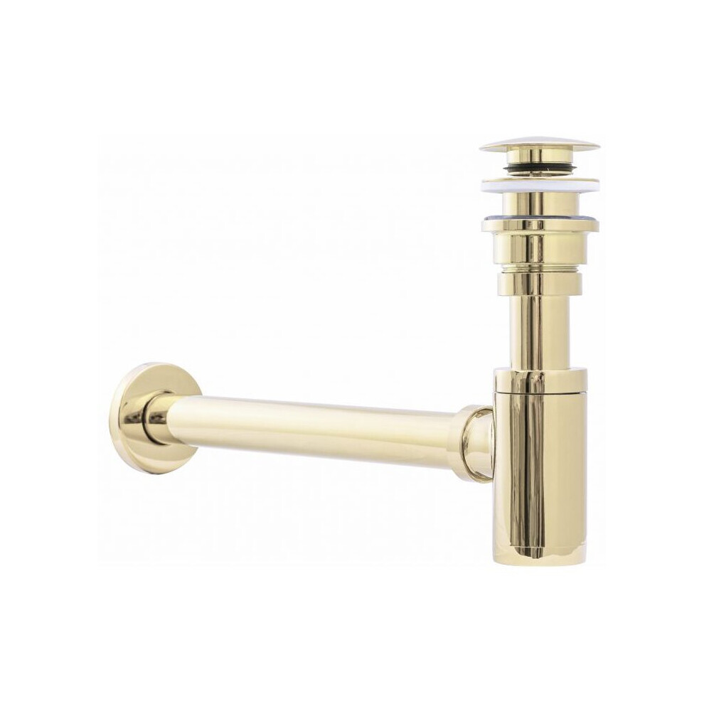 Shiny Golden Colour Brass Waste Bottle Basin Trap + Click-Clack Sink Drain 5902557345304