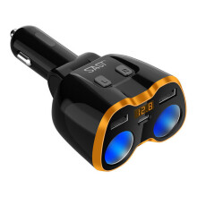USB Car Charger Cigarette Lighter Splitter USB C Power Socket adapter with 2 Separate Switch Sockets Fuse Dual USB Adapter Type-C Port Voltage Display