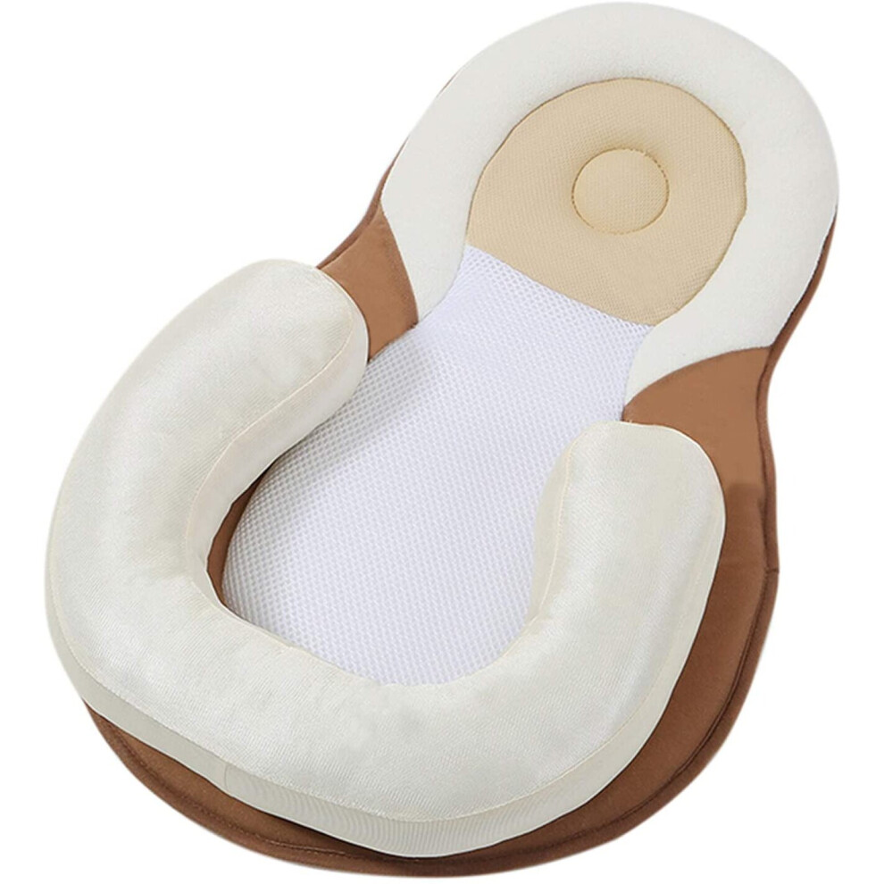 Baby Infant Newborn Pillow Cushion Prevent Flat Head Sleep Nest Pod Anti Roll - Tan