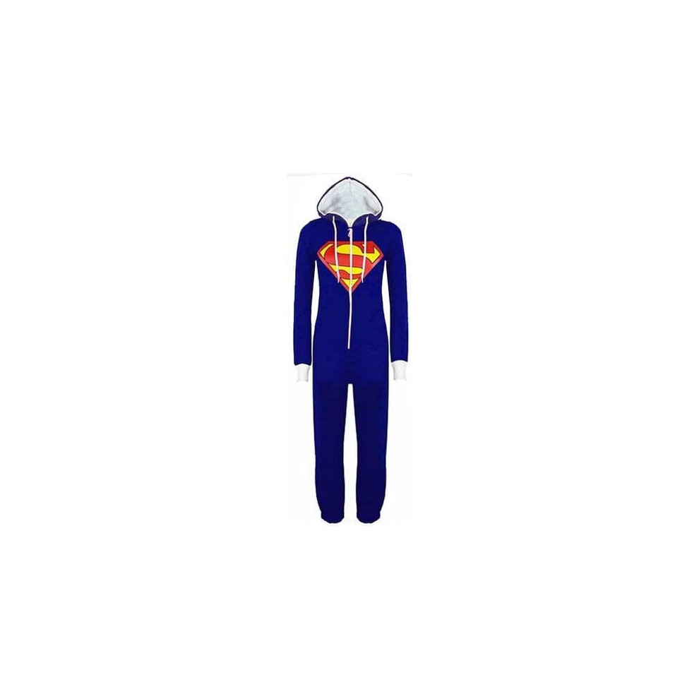 (L) Superman Print Hooded Zip Front All In One Unisex Costume Jumpsuit Onesies Zip Hooded Superheroes Pyjamas