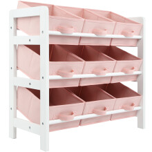 (Pink) Charles Jacobs 3 Tier Toy Storage 9 Boxes Drawers Childrens Shelf Kids Bedroom