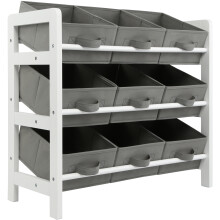 (Grey) Charles Jacobs 3 Tier Toy Storage 9 Boxes Drawers Childrens Shelf Kids Bedroom
