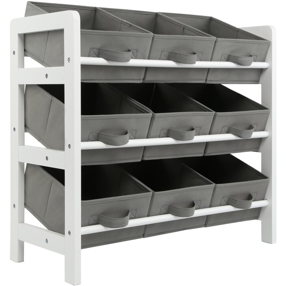 (Grey) Charles Jacobs 3 Tier Toy Storage 9 Boxes Drawers Childrens Shelf Kids Bedroom
