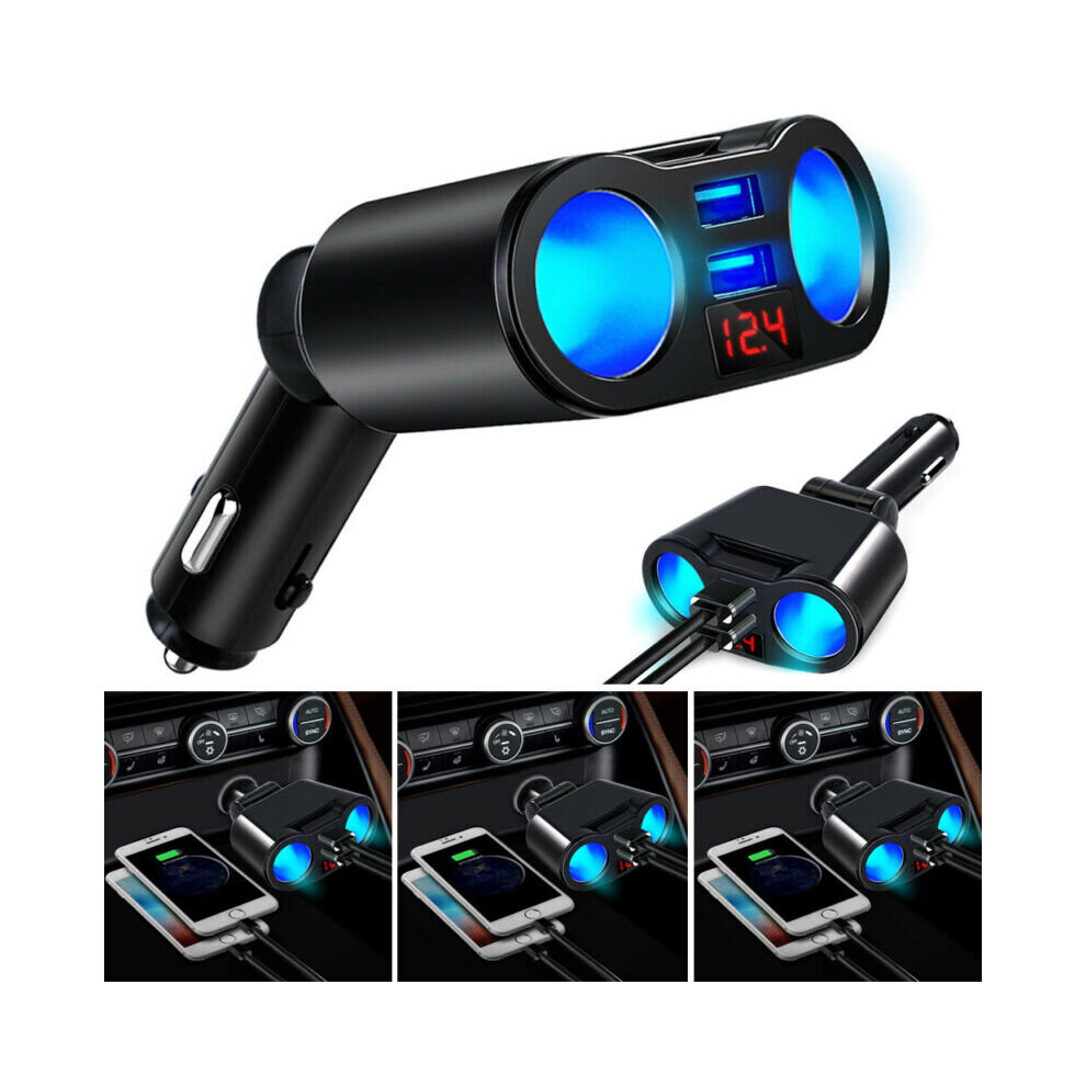 UK 12V Car Cigarette Lighter 2 Way Dual USB Charger Plug Socket Splitter Adapter