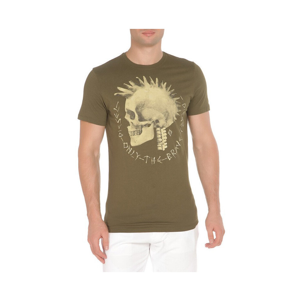 (S) DIESEL T FEDDO Mens T Shirt Crew Neck Short Sleeve Cotton Tee Olive Mohawk Print