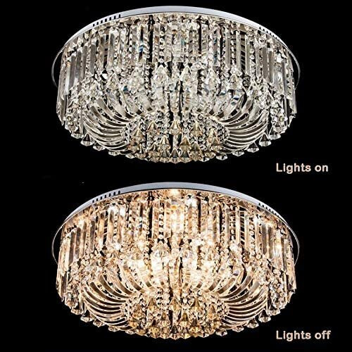 (Clear) 65cm Genuine K9 Crystal Flush Ceiling Light Chandelier 3 Colours + Bluetooth Speakers + Remote Control 2