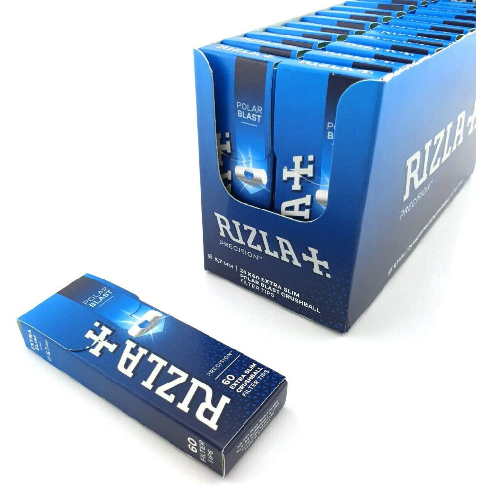 RIZLA Polar Blast Filter Tips Extra Slim POP CRUSHBALL Menthol Smoking Rolling Filter Tips - 24 Packs