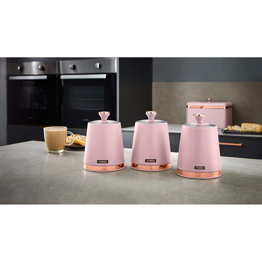 Cavaletto Tea Coffee Sugar Storage Canisters Set in Pink Rose
