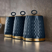Tea Coffee Sugar Storage Canisters Set of 3 in Midnight Blue & Brass