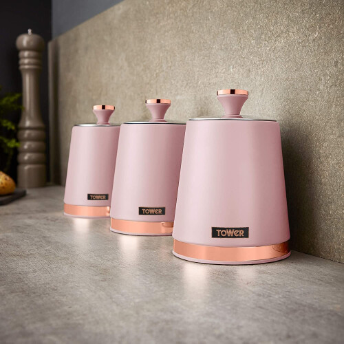 Cavaletto Tea Coffee Sugar Storage Canisters Set in Pink Rose