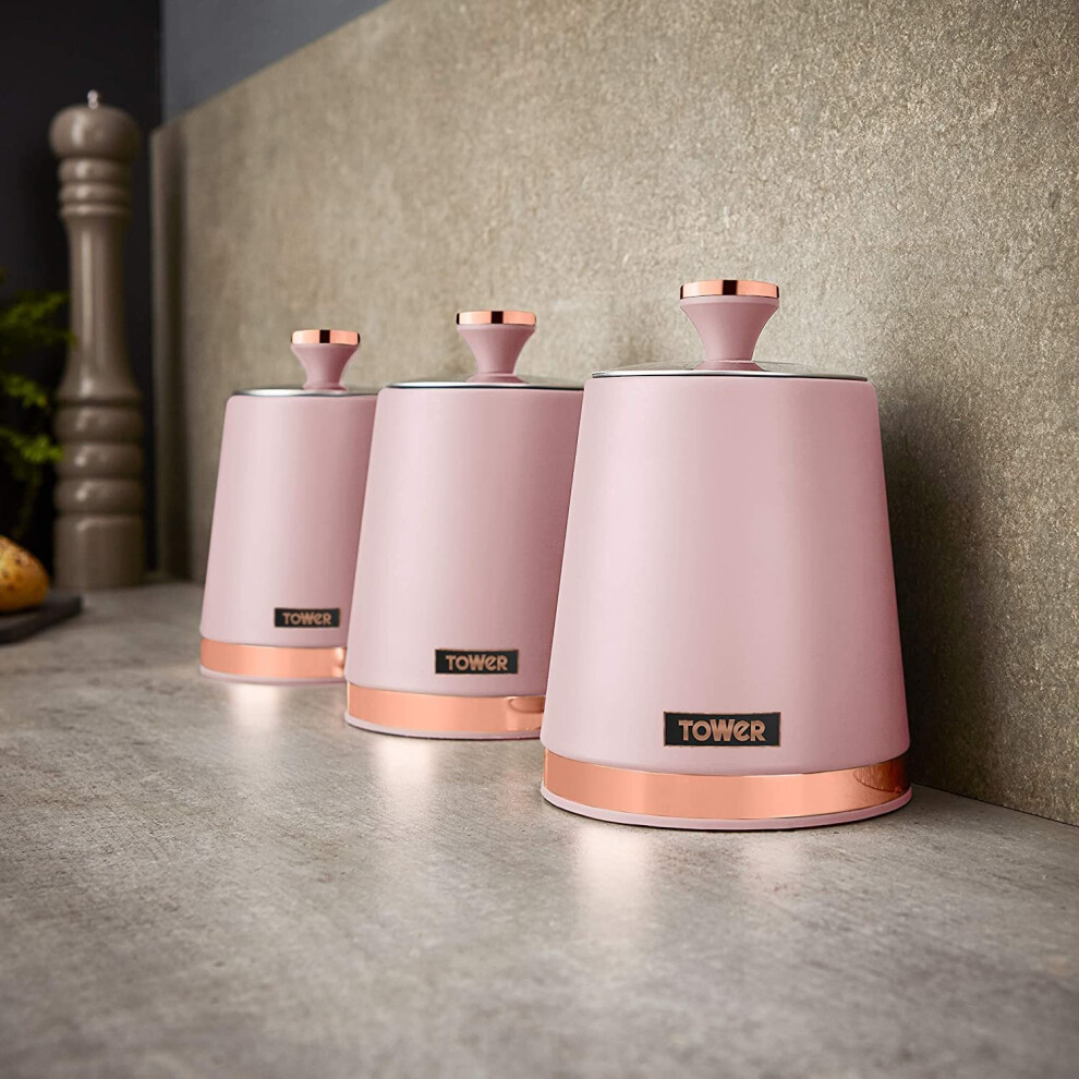 Cavaletto Tea Coffee Sugar Storage Canisters Set in Pink Rose