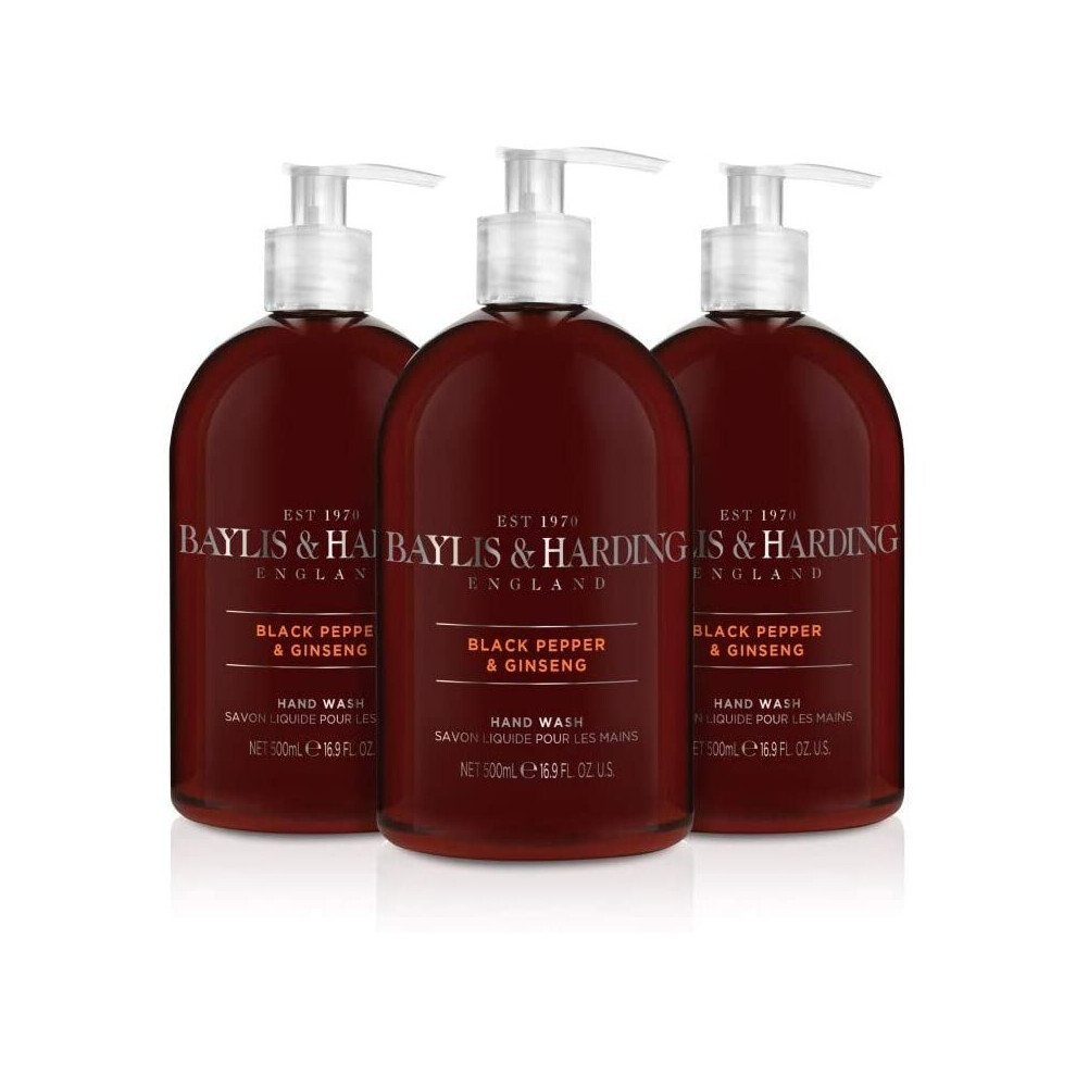 Baylis & Harding Black Pepper and Ginseng Hand Wash for Men 500 ml Pack of 3 (Packaging May Vary)