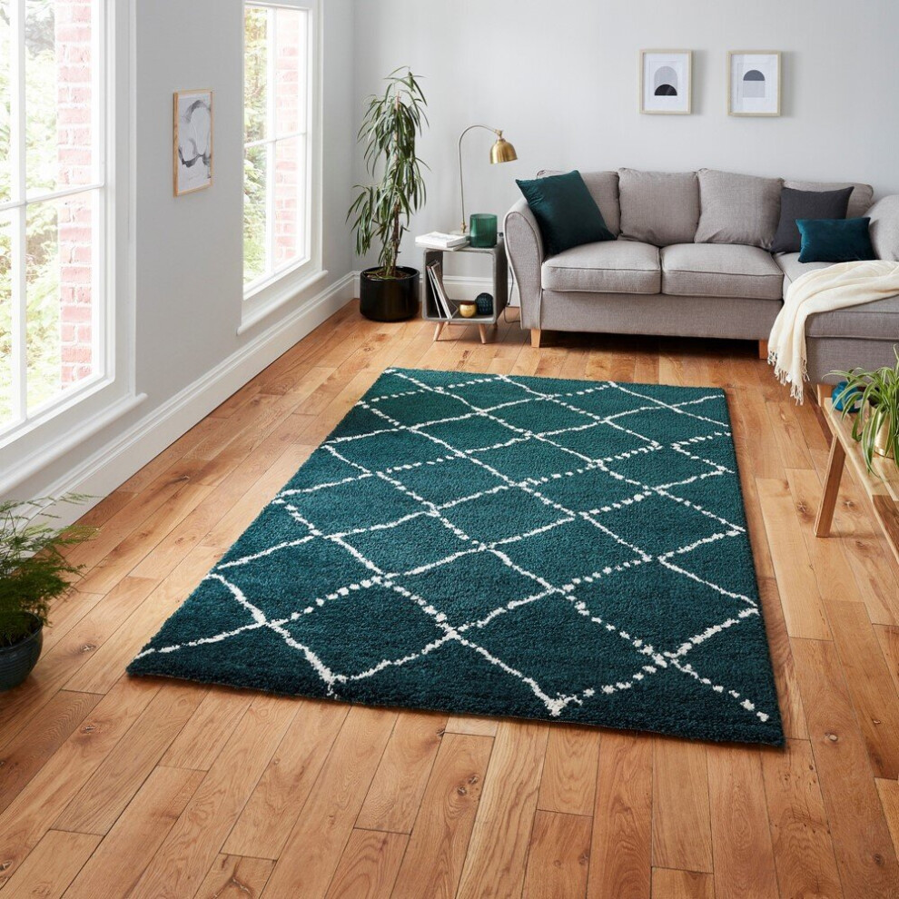 (160x230cm) Modern Royal Nomadic 5413 Rugs in Dark Green Shaggy Thick Soft Carpets