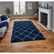 (160x230cm) Modern Royal Nomadic 5413 Rugs in Navy Blue Shaggy Thick Soft Carpets