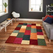 (200x290cm) Brooklyn Modern Rugs 21830 in Square Patchwork Multicolour Thick Soft Mats