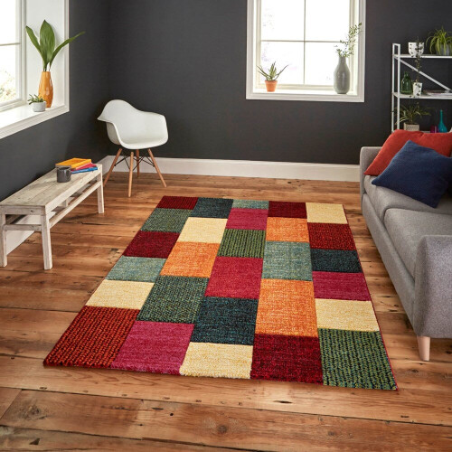 Think Rugs (200x290cm) Brooklyn Modern Rugs 21830 in Square Patchwork Multicolour Thick Soft Mats