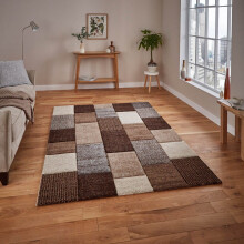(200x290cm) Brooklyn Modern Rugs 21830 in Square Patchwork Beige and Grey Thick Soft Mats