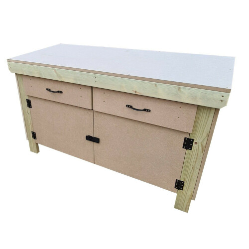 (6ft, Without Back Panel) Wooden MDF Top Storage Workbench With Lockable Cupboard and Drawers 1
